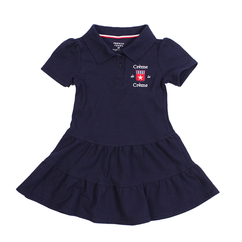 GIRL'S RUFFLED PIQUE POLO DRESS - NAVY