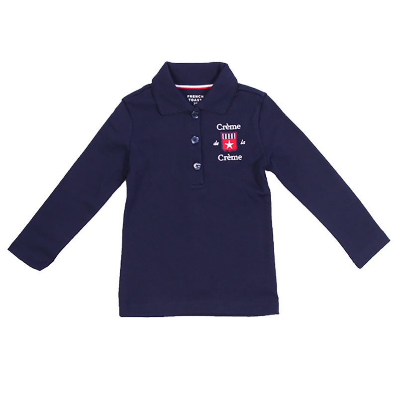 GIRL'S LONG SLEEVE PICOT POLO - NAVY