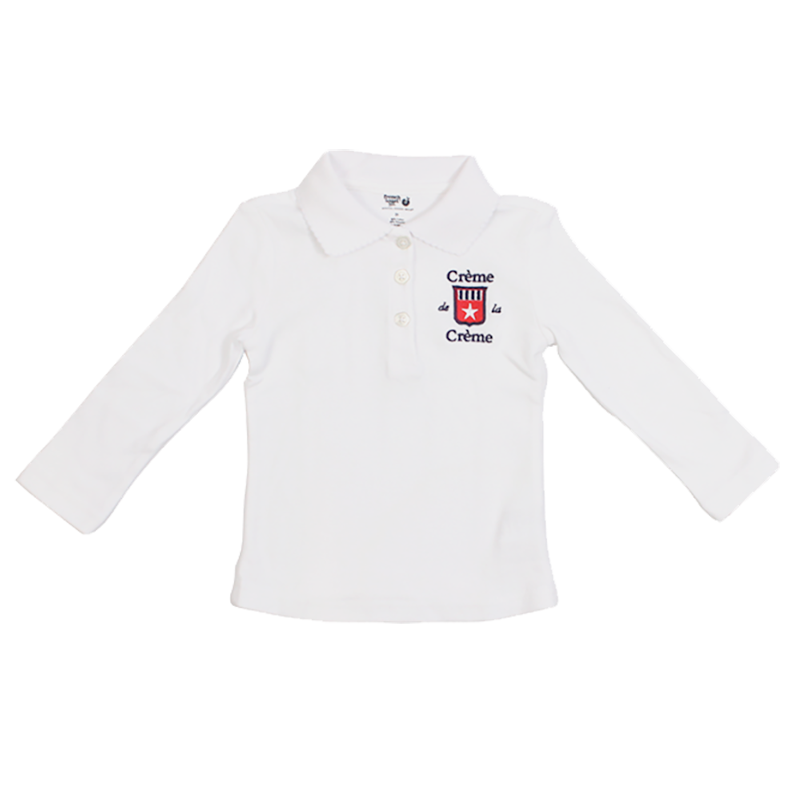 GIRL'S LONG SLEEVE PICOT POLO - WHITE