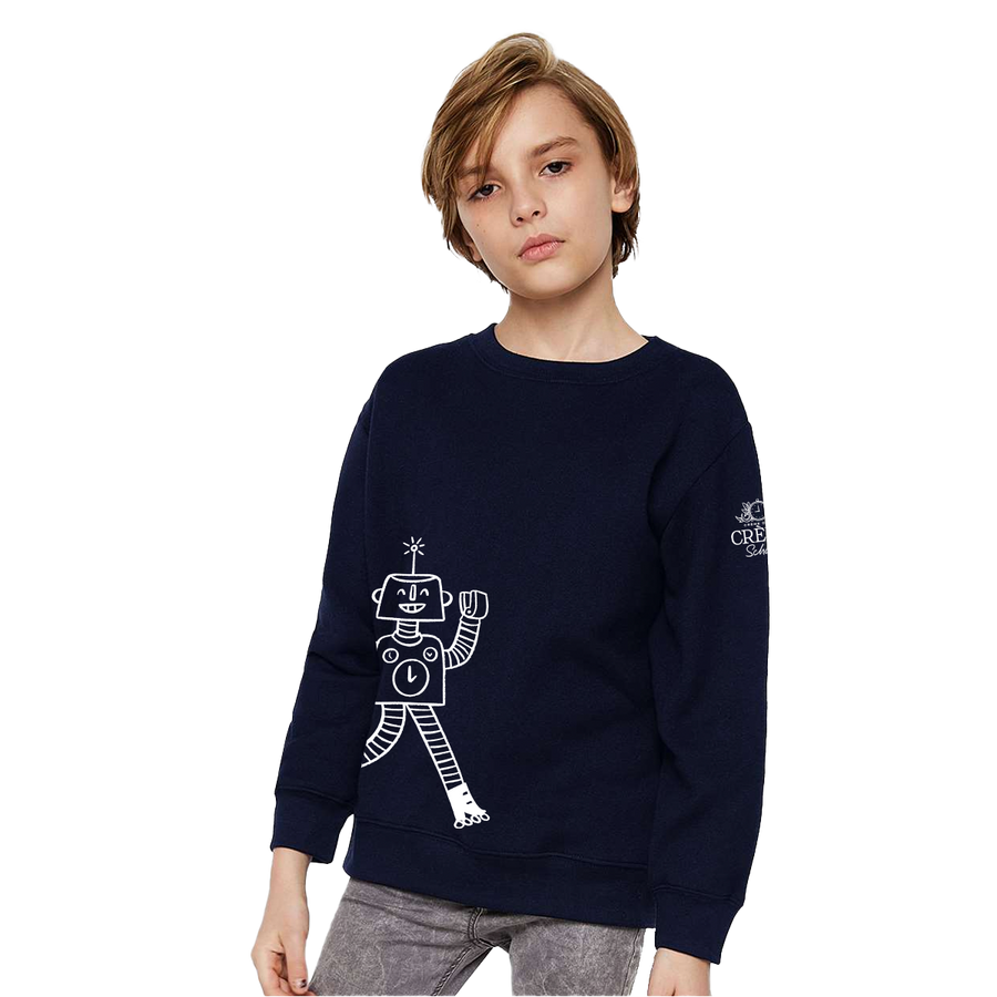 Creme Robot Youth Fleece Crewneck - Midnight Blue