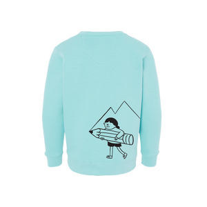 Creme Drawing Youth Fleece Crewneck - Morning Blue