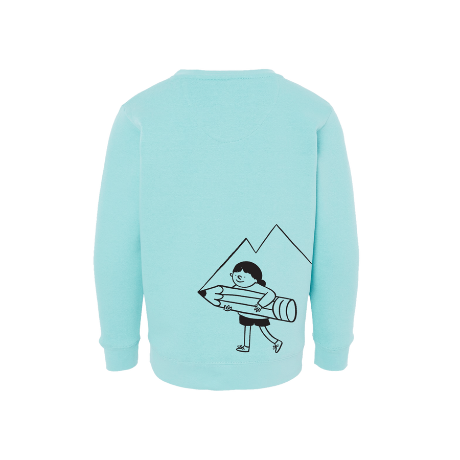 Creme Drawing Youth Fleece Crewneck - Morning Blue