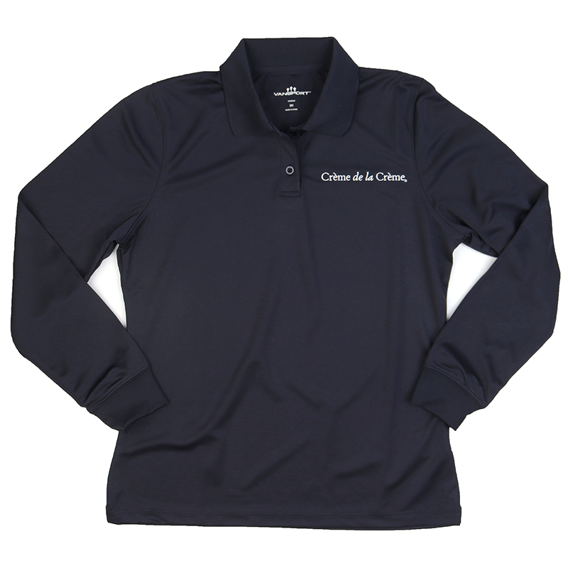 Ladies Solid Long Sleeve Mesh Tech Polo - NAVY