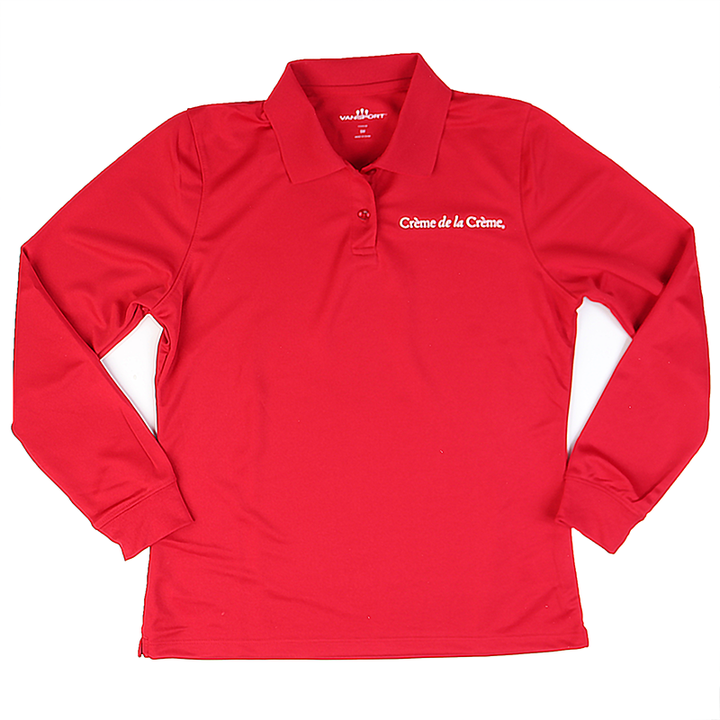 Ladies Solid Long Sleeve Mesh Tech Polo - RED