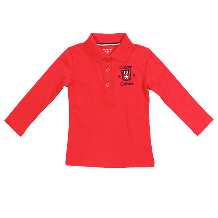 GIRL'S LONG SLEEVE PICOT POLO - RED